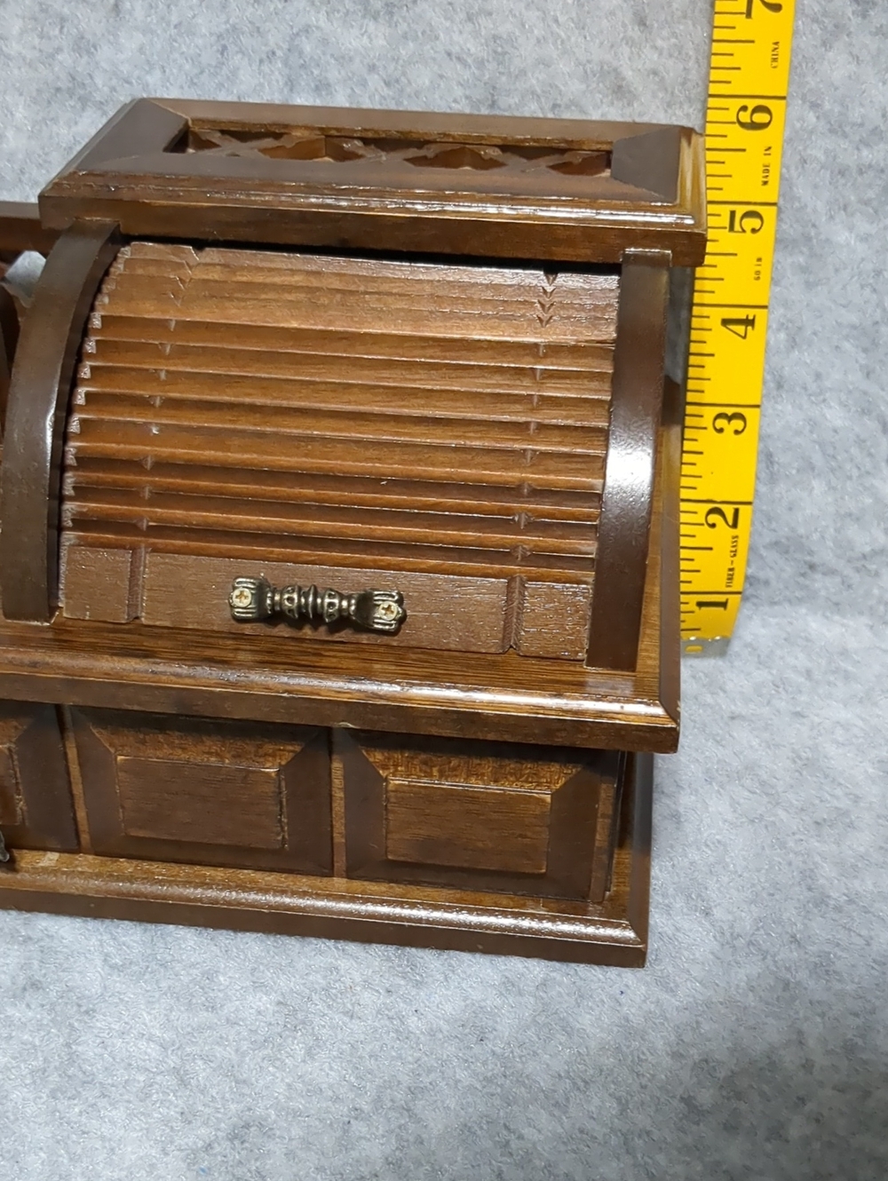 Vintage Wooden Jewelry Box Desk Organizer Roll-Top Velvet Storage Drawer - Picture 12 of 14